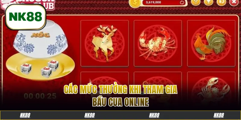 Các mức thưởng khi tham gia Bầu Cua online